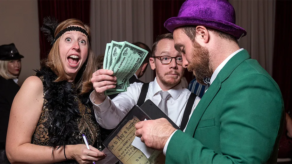 Guests enjoying a Tampa murder mystery party